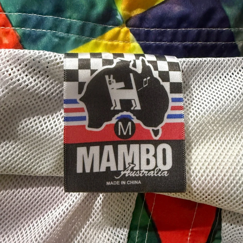 Mambo Board Shorts Mens Medium Multi Color Watercolor Checkerboard Swim Trunks